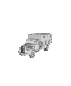 Pack of five versions of the Opel Blitz. Includes Opel Blitz 1 Truck + soft top 2 Gas station 3 Ambulance 4 Pak 38 5 Maultier with soft top Scale 1/56 (28mm)